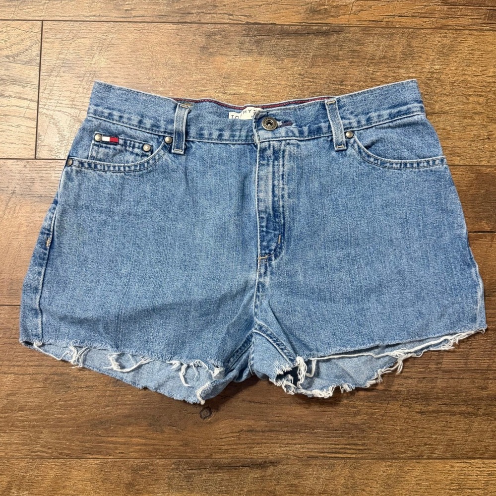 Tommy Hilfiger Classic Fit High Waisted Cutoff Denim Shorts Blue Light Washโ 28